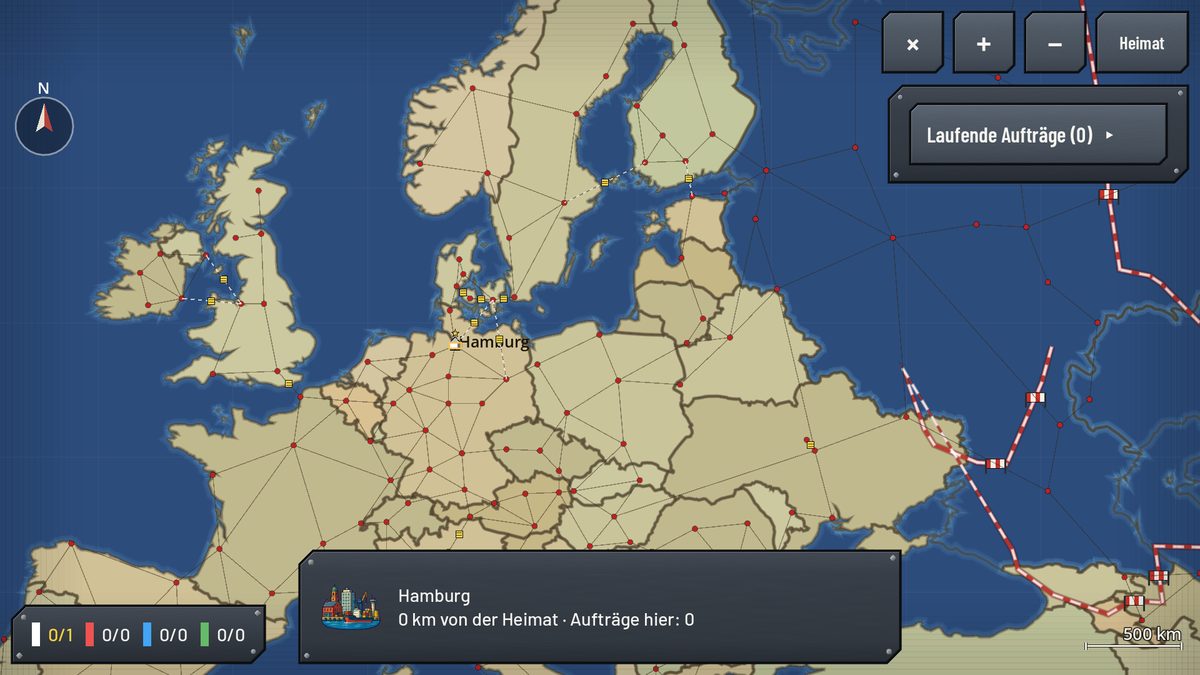 Europakarte mit Städten und Straßenverbindungen
