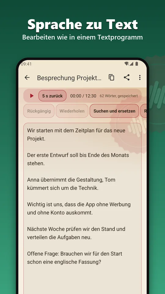 Transkript bearbeiten wie in einem Textprogramm