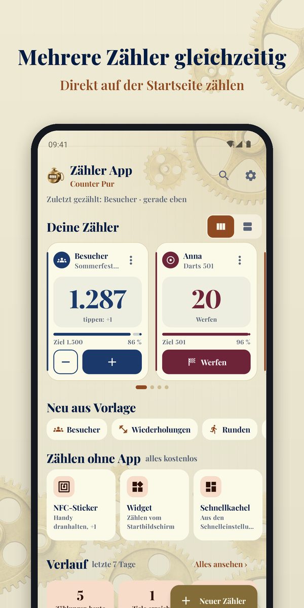 Startseite mit mehreren Zählern