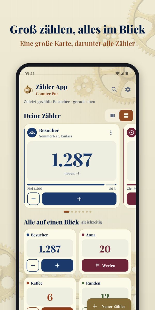 Große Zählerkarte mit allen Zählern darunter