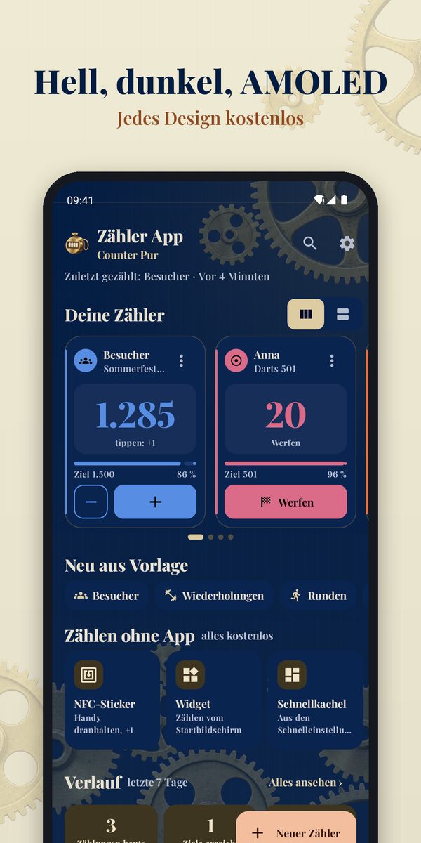 Dunkles Design der Zähler App