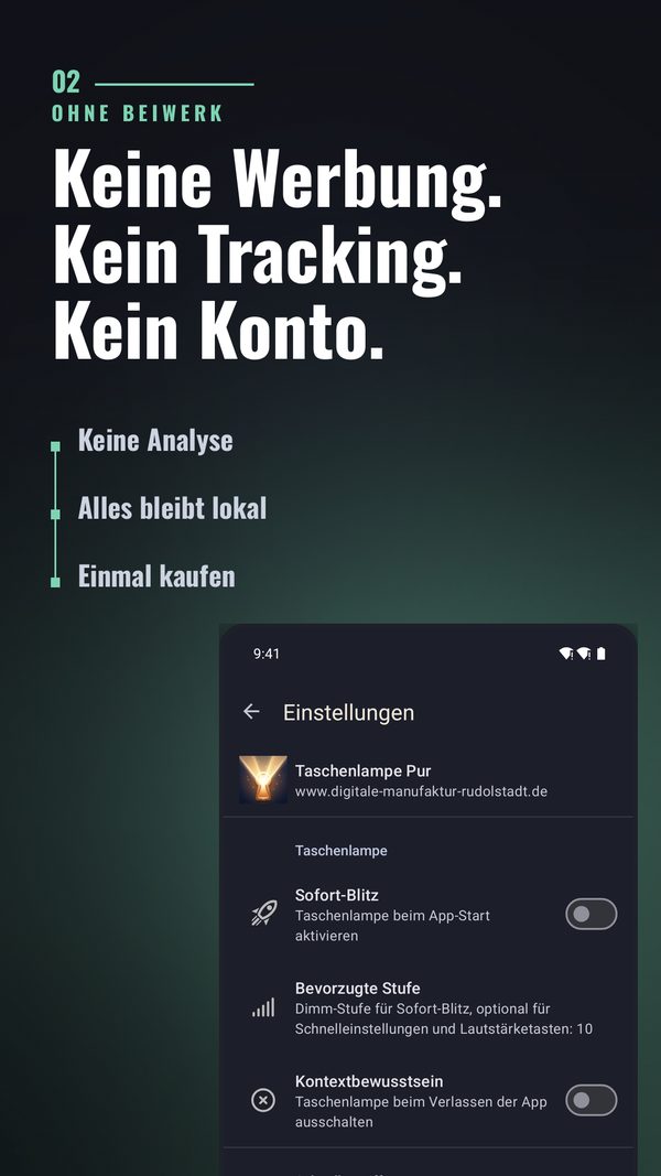 Taschenlampe Pur ohne Werbung und Tracking