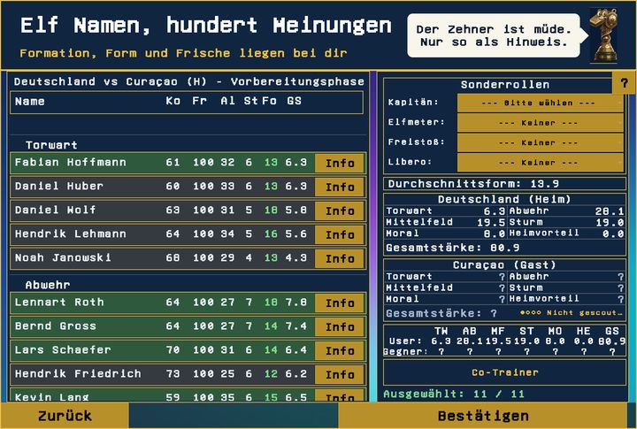 Aufstellung mit Formation, Form und Frische