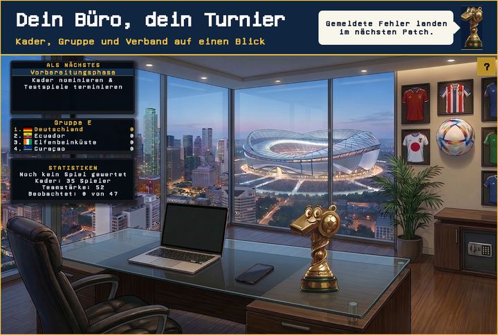 Trainerbüro mit Kader, Gruppe und Verband
