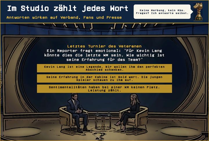 Pressestudio mit Antwortmöglichkeiten